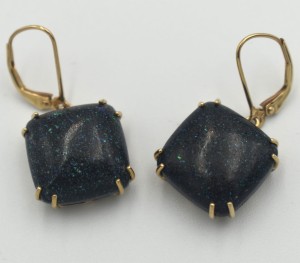 CZARNY OPAL- ZŁOTE KOLCZYKI 375
