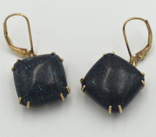 CZARNY OPAL- ZŁOTE KOLCZYKI 375