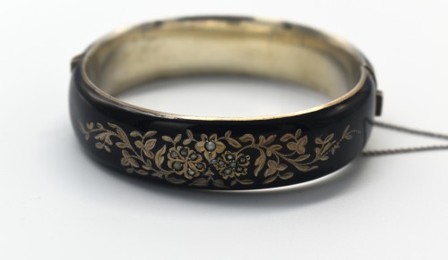 BIEDERMEIER- SREBRNA BRANSOLETKA W EMALII.